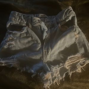 Distressed denim shorts